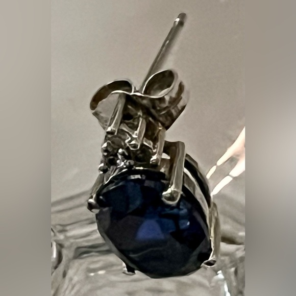 Elegant Sterling Silver with Blue Sapphire and Diamond like Gem Earrings Shining - Picture 4 of 17